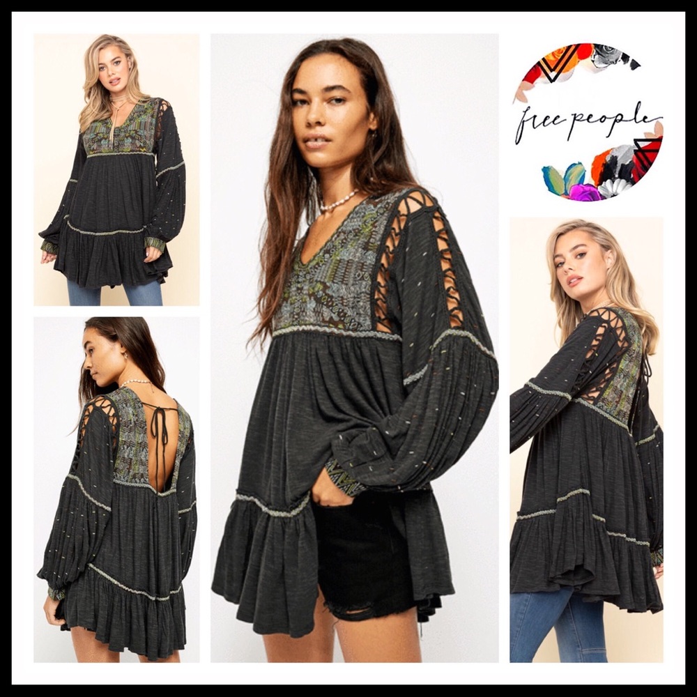 FREE PEOPLE BOHO FLOWY TUNIC MINI DRESS A3C - Picture 12 of 16